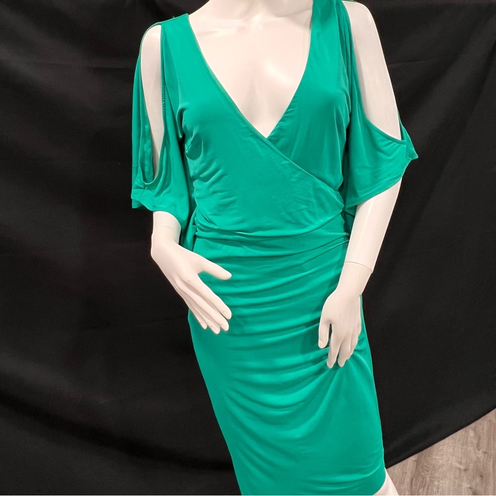 Bebe Winged Sleeve Green Dress with Cutout Back
